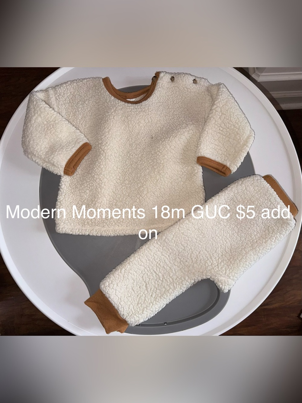 Kids Cream Sherpa Matching Set with Tan Trim - Cozy Crew & Scoop Necks